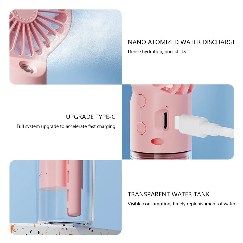 Handheld Mini Air Conditioner USB Rechargeable Portable Humidifier Mist Cooler Cooling Spray Humidifier Fan for Home/Office/Dorm