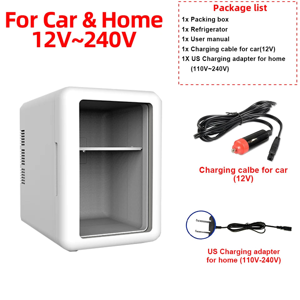 Portable Cooling Mini Fridge Compact Refrigerator for Dorm & Car Elegant Transparent‑Door Fridge for Cosmetics & Drinks Storage