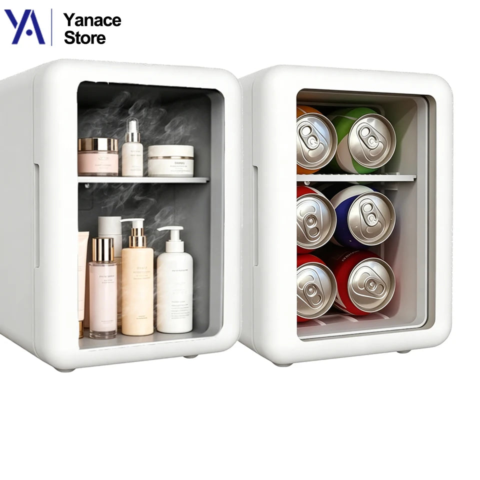 Portable Cooling Mini Fridge Compact Refrigerator for Dorm & Car Elegant Transparent‑Door Fridge for Cosmetics & Drinks Storage