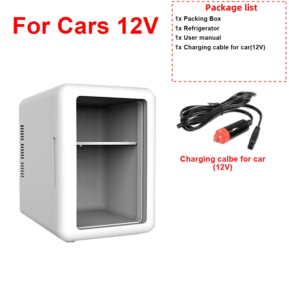 Portable Cooling Mini Fridge Compact Refrigerator for Dorm & Car Elegant Transparent‑Door Fridge for Cosmetics & Drinks Storage