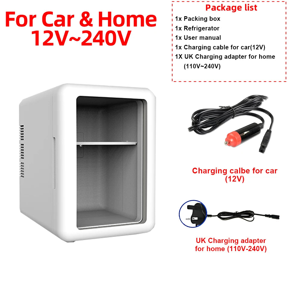 Portable Cooling Mini Fridge Compact Refrigerator for Dorm & Car Elegant Transparent‑Door Fridge for Cosmetics & Drinks Storage