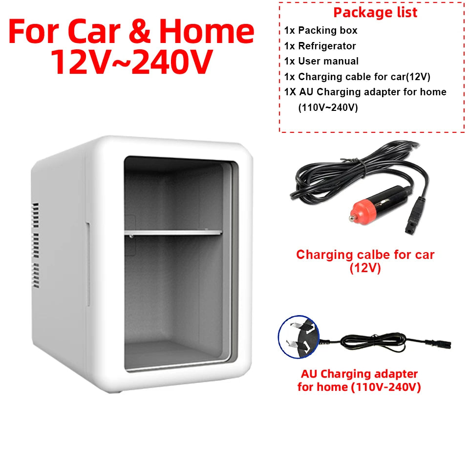 Portable Cooling Mini Fridge Compact Refrigerator for Dorm & Car Elegant Transparent‑Door Fridge for Cosmetics & Drinks Storage
