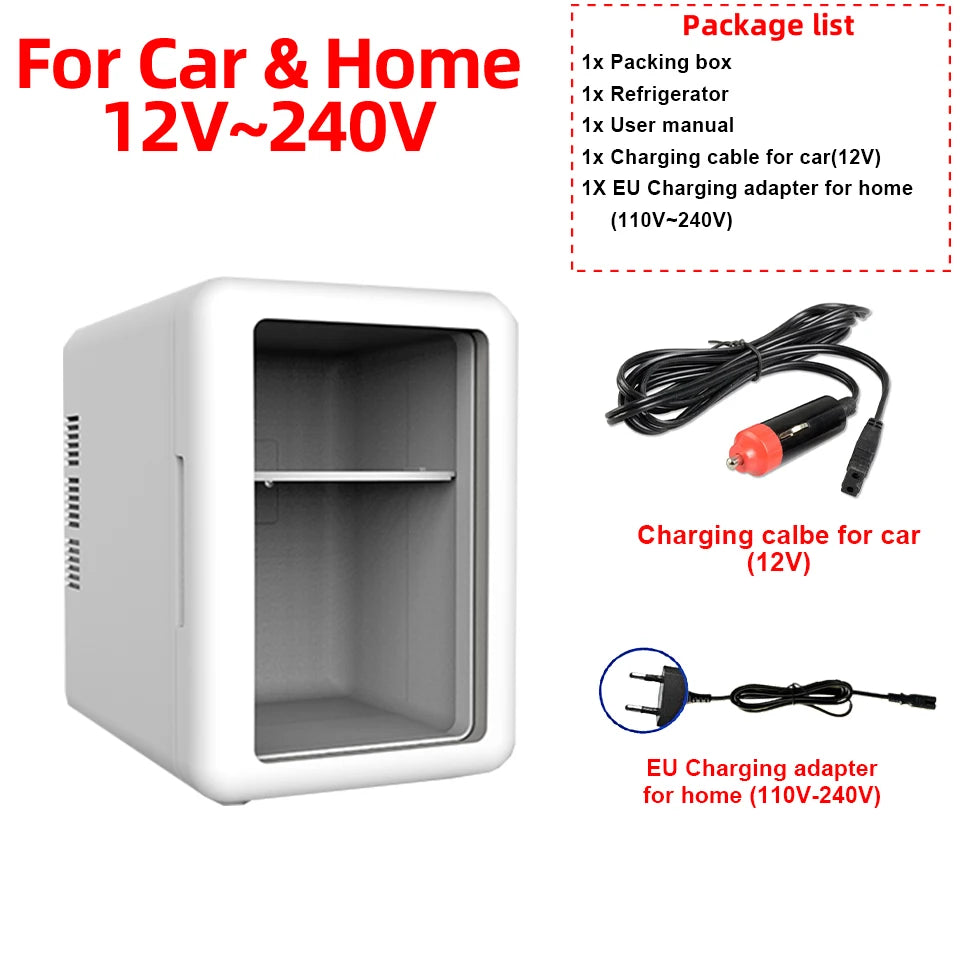 Portable Cooling Mini Fridge Compact Refrigerator for Dorm & Car Elegant Transparent‑Door Fridge for Cosmetics & Drinks Storage