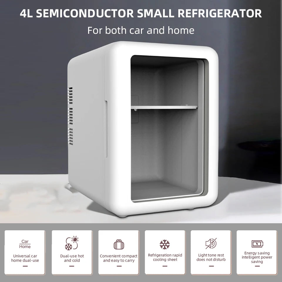 Portable Cooling Mini Fridge Compact Refrigerator for Dorm & Car Elegant Transparent‑Door Fridge for Cosmetics & Drinks Storage