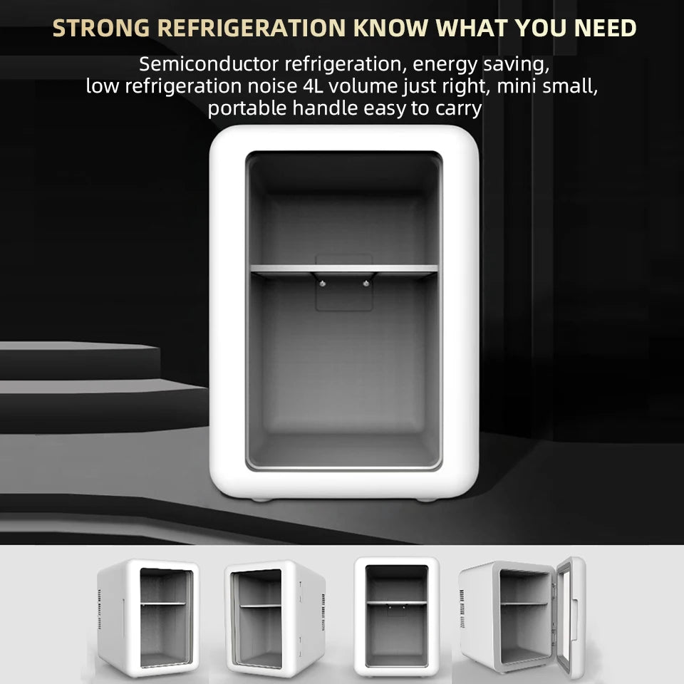 Portable Cooling Mini Fridge Compact Refrigerator for Dorm & Car Elegant Transparent‑Door Fridge for Cosmetics & Drinks Storage