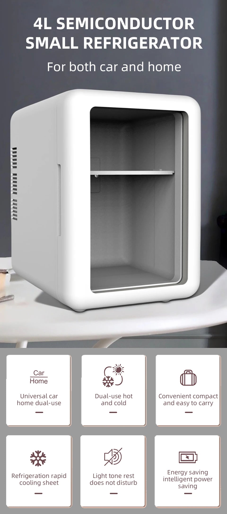 Portable Cooling Mini Fridge Compact Refrigerator for Dorm & Car Elegant Transparent‑Door Fridge for Cosmetics & Drinks Storage